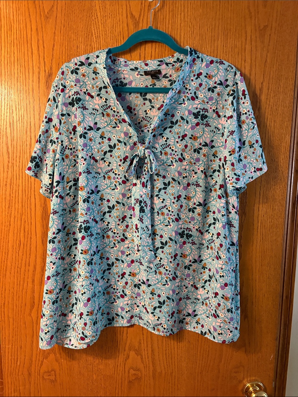 Talbots Pale Blue Floral Tie-Front Blouse